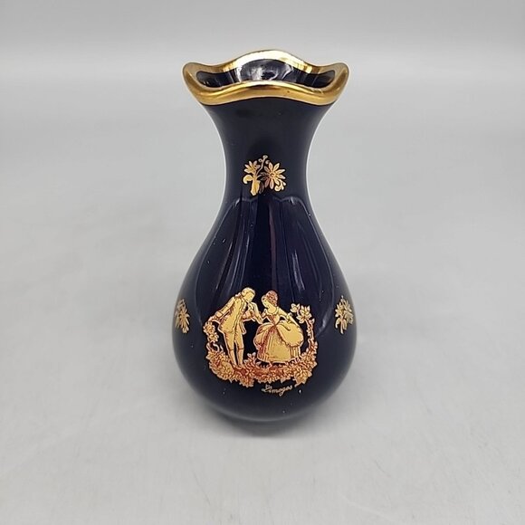 Limoges Porcelain Cobalt Blue Vase w/Gold Gilded Finish - France 4" - Picture 1 of 6